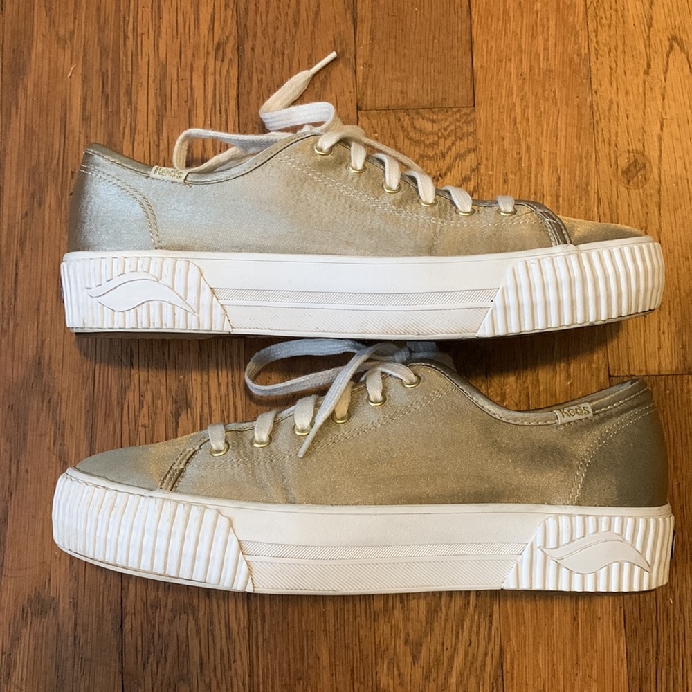 🍾 Keds champagne satin triple kick platform sneakers. Size 7.5.